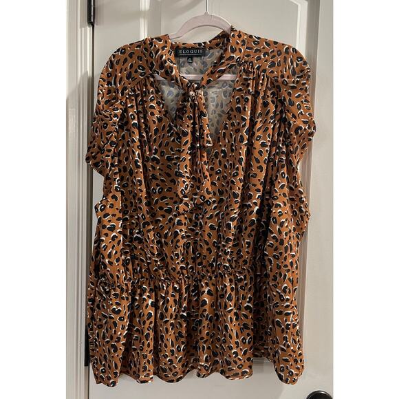 Eloquii ruched puff sleeve v neck with tie blouse EUC 20W - Picture 2 of 6